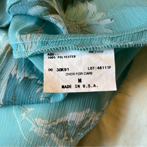Y2K Byer California Teal Floral Tie-Front Sleeveless Going Out Top (M) - Picture 5 of 5